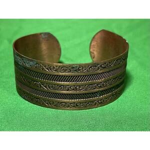 Pure Copper Ribbed Design Bracelet Solid Copper Adjustable 1" Wide Cuff Bracelet